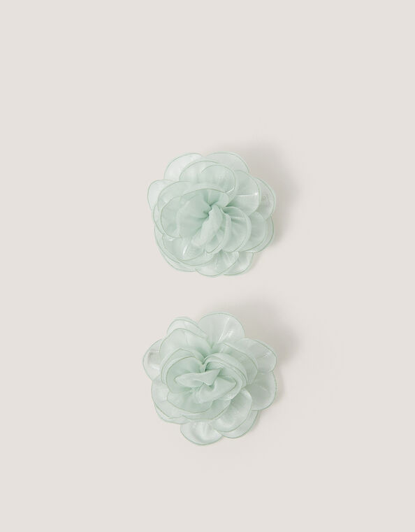 2-Pack Bridesmaid Flower Hair Clips, Green (SAGE), large