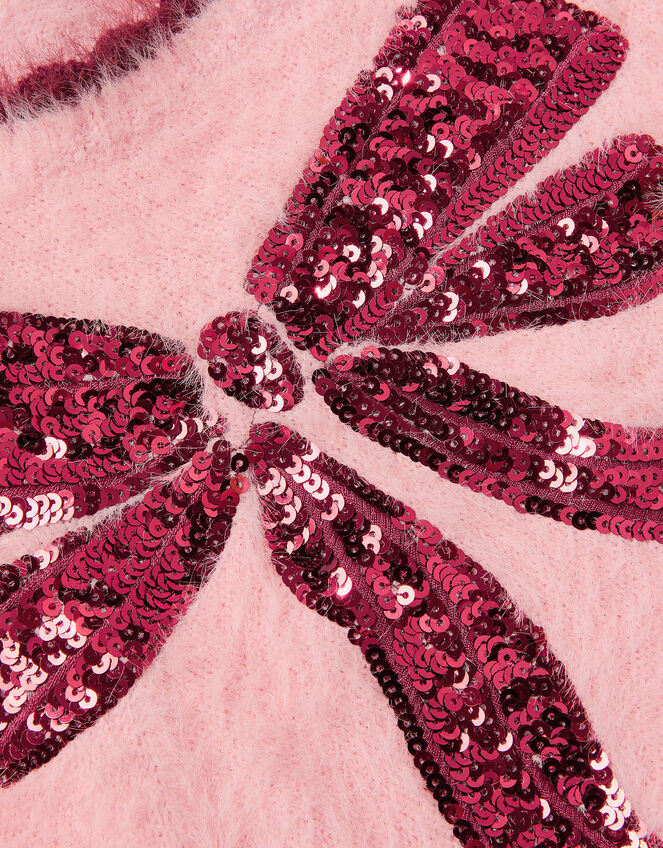 Sequin Bow Fuzzy Sweater, Pink (PINK), large