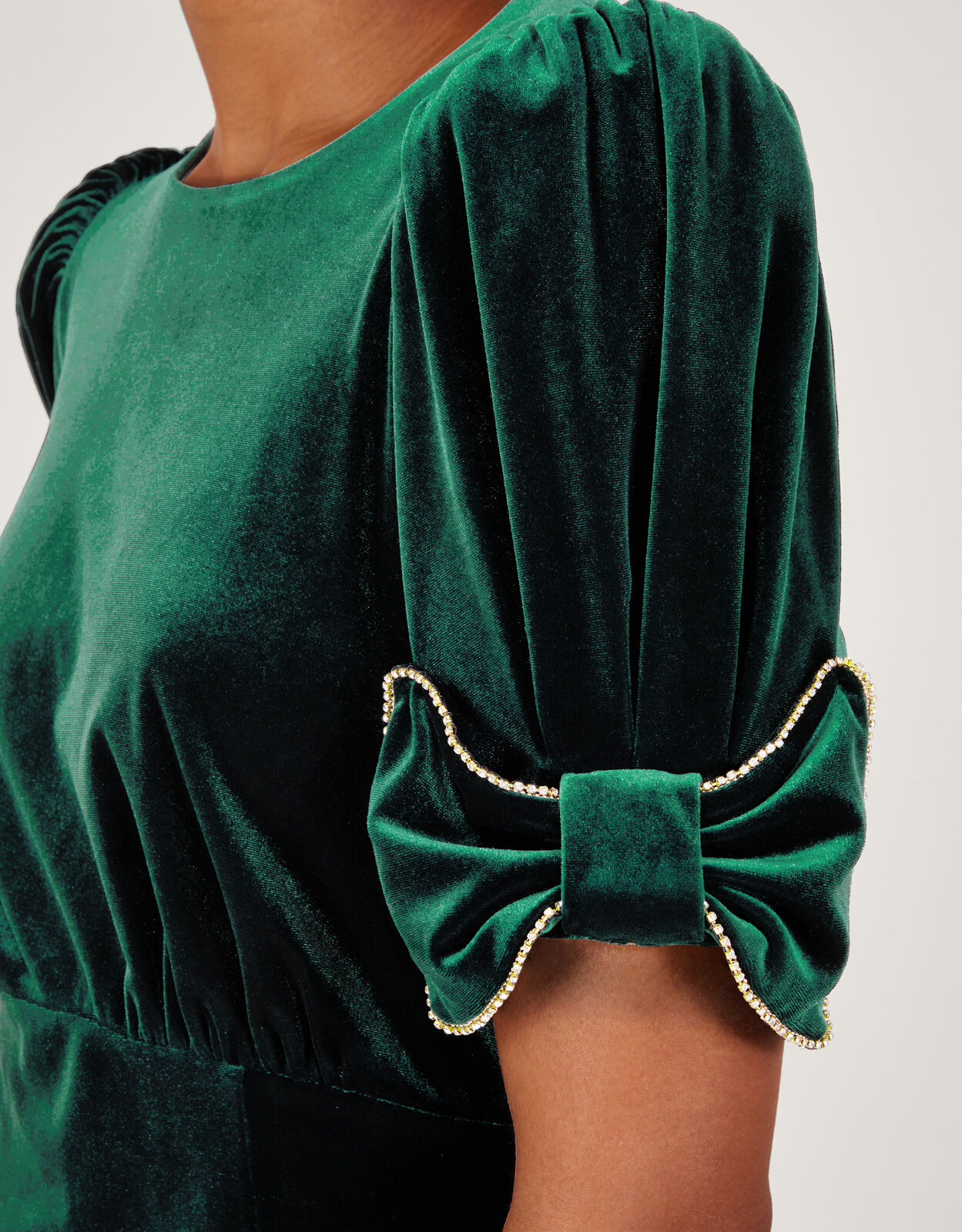 Belle Velvet Bow Dress Green