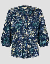 Micola Abstract Print Jersey Blouse, Blue (NAVY), large