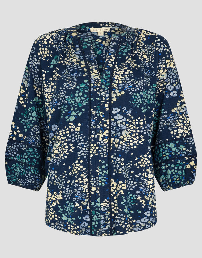 Micola Abstract Print Jersey Blouse, Blue (NAVY), large
