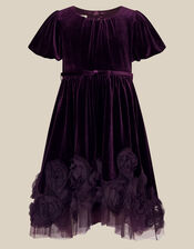 Adelyn Floral Appliqu&eacute; Velvet Party Dress, Purple (PURPLE), large