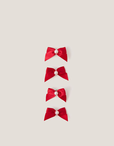 4-Pack Mini Bow Hair Clips, Red (RED), large