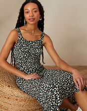 Ditsy Jersey Midi Dress, Black (BLACK), large