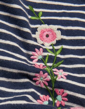 Floral Embroidered Stripe Leggings, Blue (NAVY), large