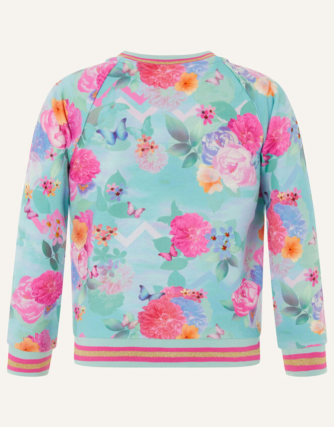 Floral Print Bomber Jacket, Blue (TURQUOISE), large