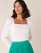 Broderie Anglaise Bardot Top, Ivory (IVORY), large
