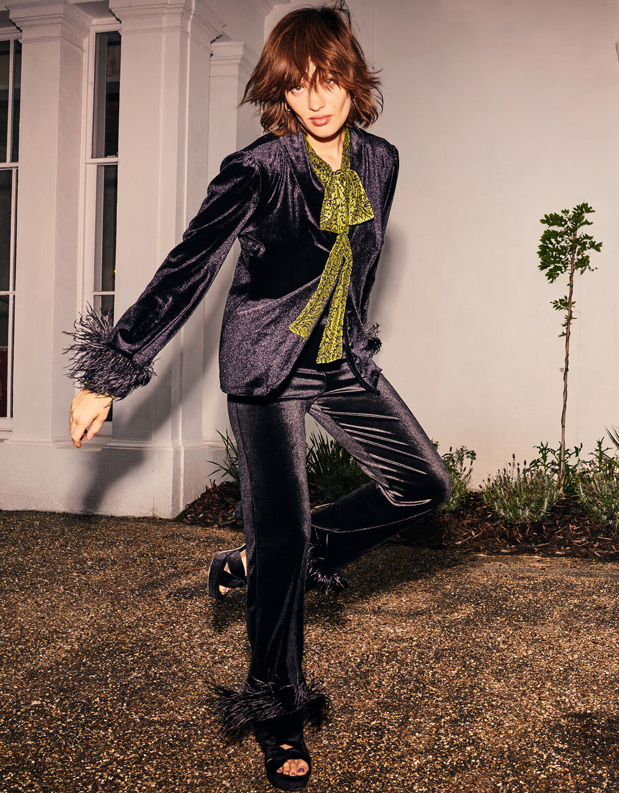 Raegan Velvet Feather Trousers Black