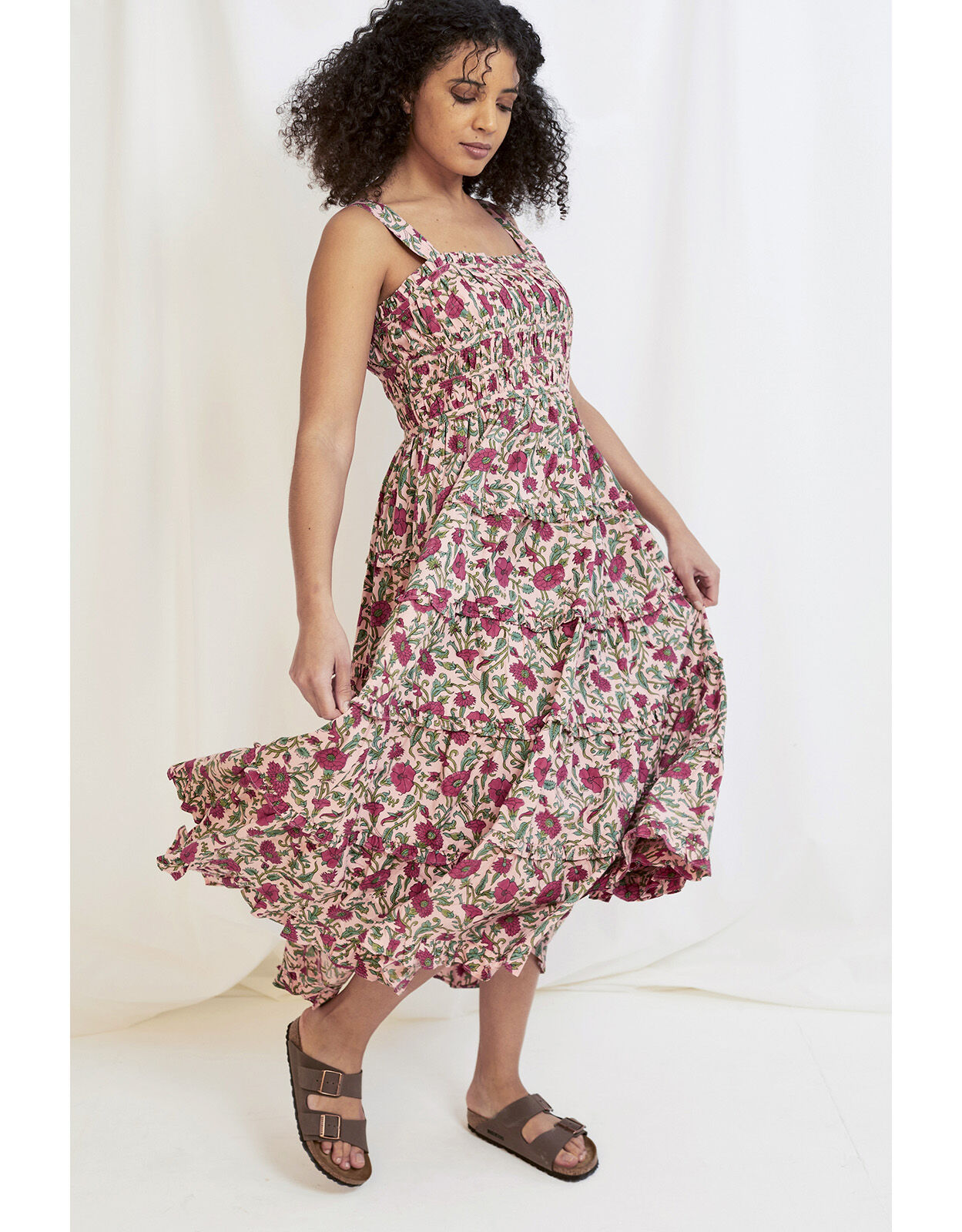 East Laurel Woodblock Midi Dress Pink