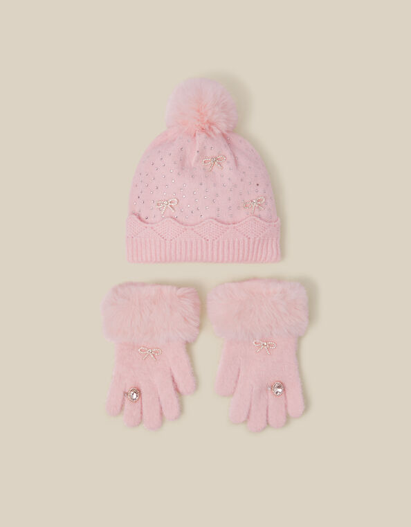 Glam Bobble Hat & Gloves Set, Pink (PINK), large