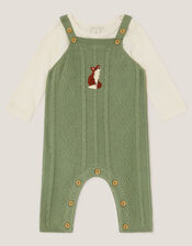 Newborn Fox Cable Knit Dungarees Set, Green (GREEN), large
