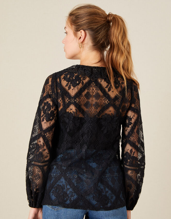 Leila Collared Lace Blouse, Black (BLACK), large