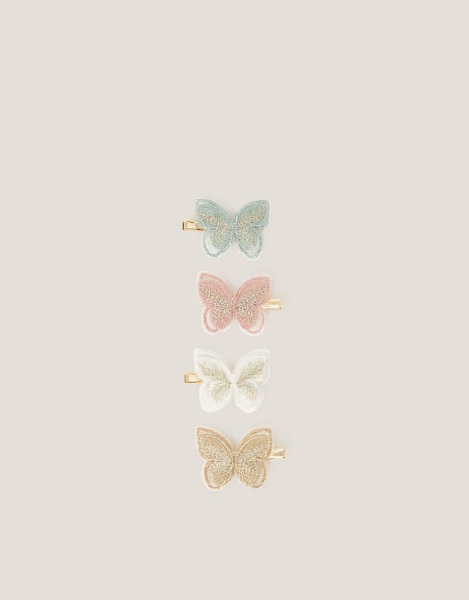 4-Pack Mini Embroidered Butterfly Hair Clips, , large