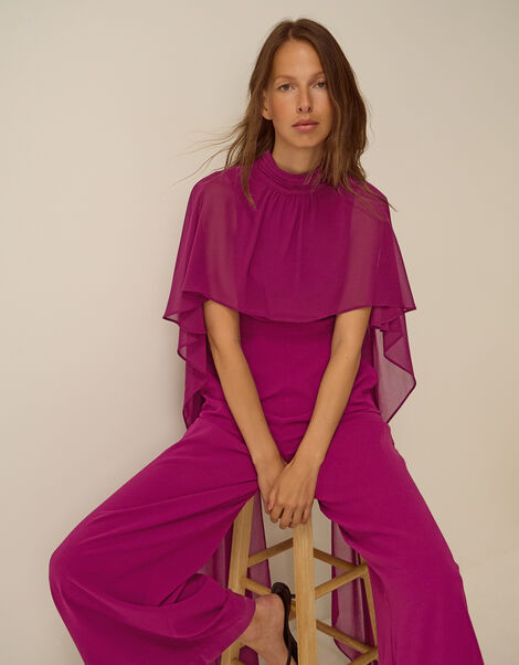 Valerie Cape Wide Leg Jumpsuit, Purple (PURPLE), large