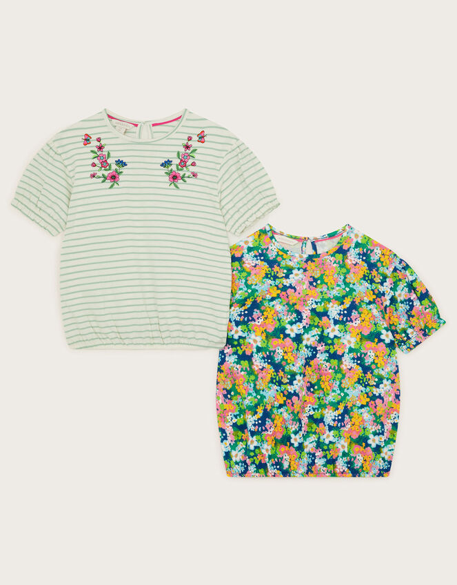 2-Pack Stripe Floral T-Shirts, Blue (NAVY), large