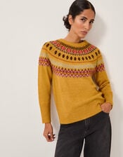 Fran Fair Isle Jumper, Yellow (OCHRE), large