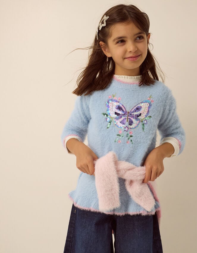 Embellished Butterfly Fluffy Jumper, Blue (BLUE), large