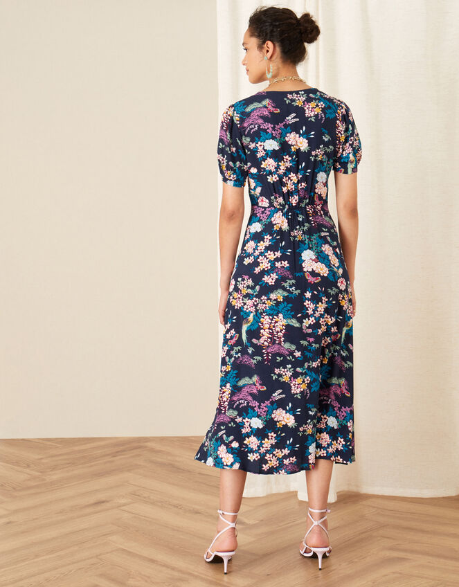 Oriental Print Lace Trim Dress, Blue (NAVY), large