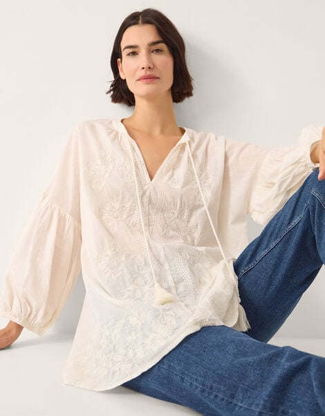 Milly Slouchy Embroidered Top, Ivory (IVORY), large