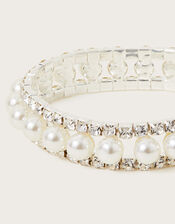 Pearl Diamante Stretch Bracelet, , large