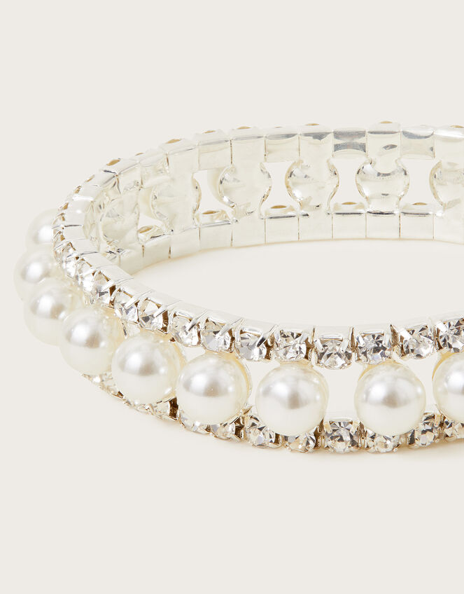 Pearl Diamante Stretch Bracelet, , large