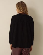 Agnes Long Sleeve Floral Embroidered Velvet Top, Black (BLACK), large