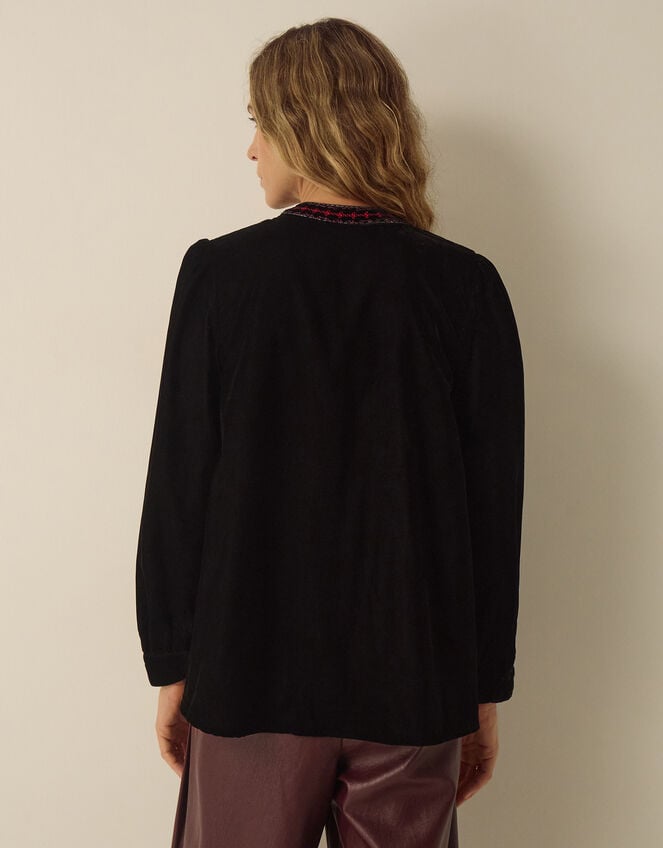 Agnes Long Sleeve Floral Embroidered Velvet Top, Black (BLACK), large