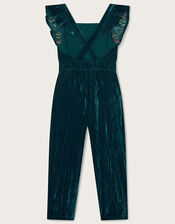 Boutique Embroidered Dungarees, Teal (TEAL), large