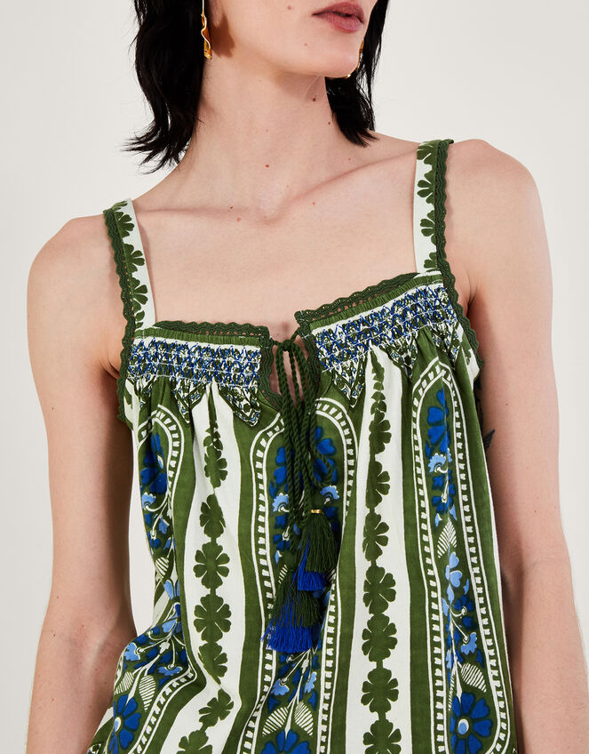 Heritage Print Lace Trim Cami Top Green, Vests, Camisoles And Sleeveless  Tops