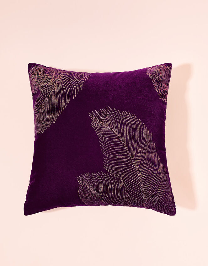 Leaf Foil Printed Velvet Cushion, , large