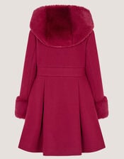 Faux Fur Hood Bow Coat, Red (BURGUNDY), large