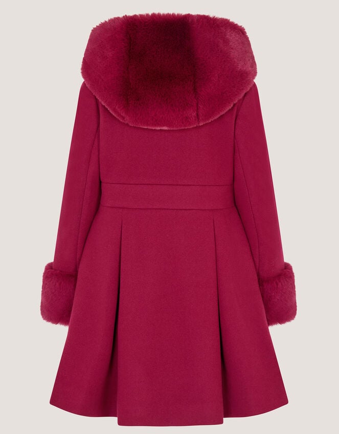 Faux Fur Hood Bow Coat, Red (BURGUNDY), large