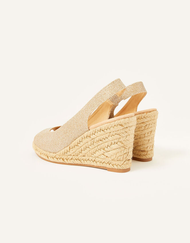 Sandy Shimmer Peep Toe Wedges, Gold (GOLD), large