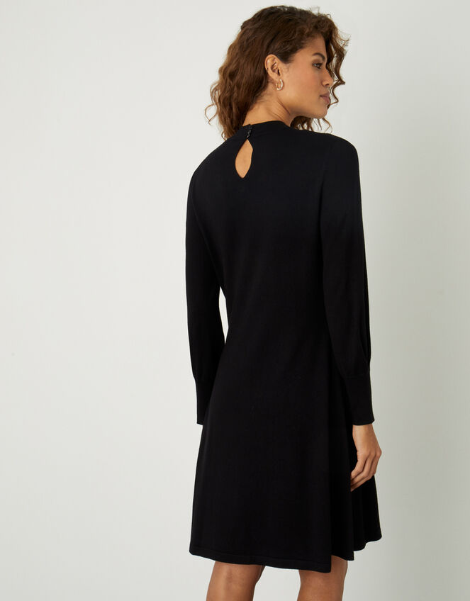 Twist Front Long Sleeve Dress, Black (BLACK), large