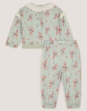 Baby Floral Print Sweatshirt & Joggers Set, Green (GREEN), large