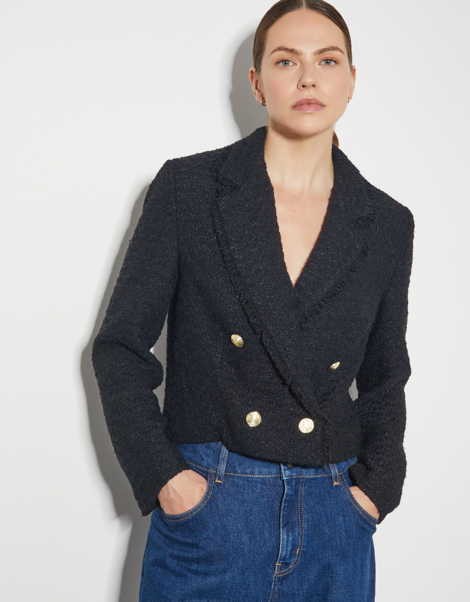 Rubi Crop Tweed Blazer Black