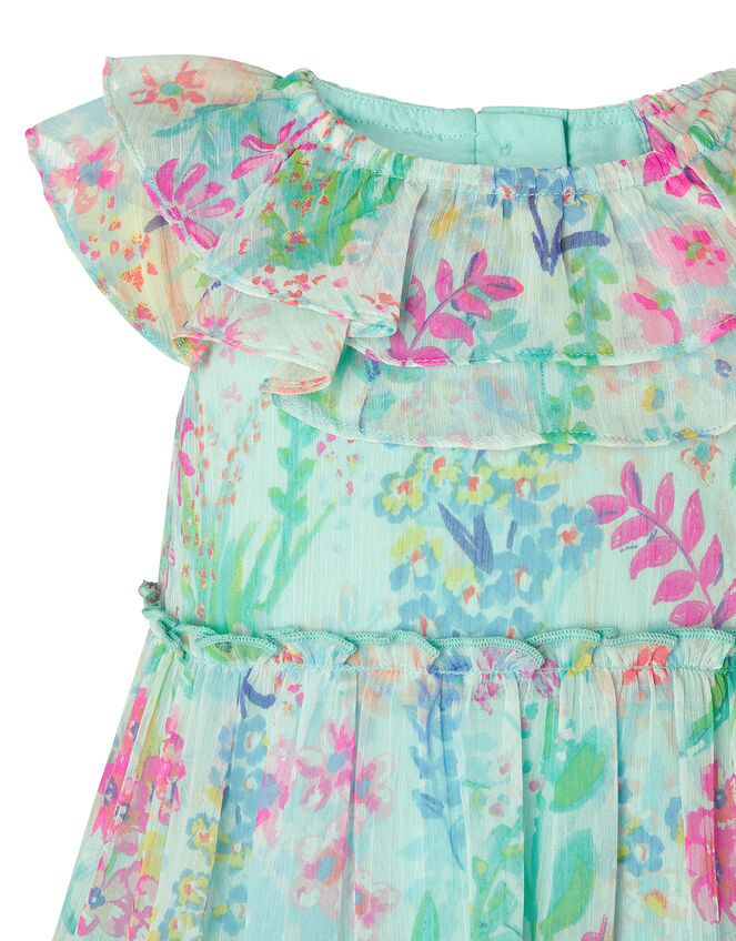 Baby Bonita Floral Tiered Dress in Recycled Polyester, Blue (AQUA), large