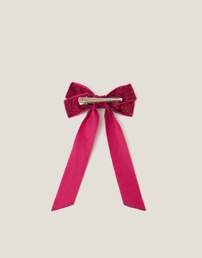 Long Sparkle Bow Hair Clip, , large