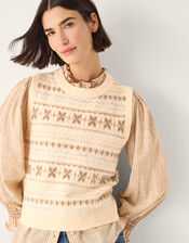 Febe Fair Isle Knitted Vest, Ivory (IVORY), large