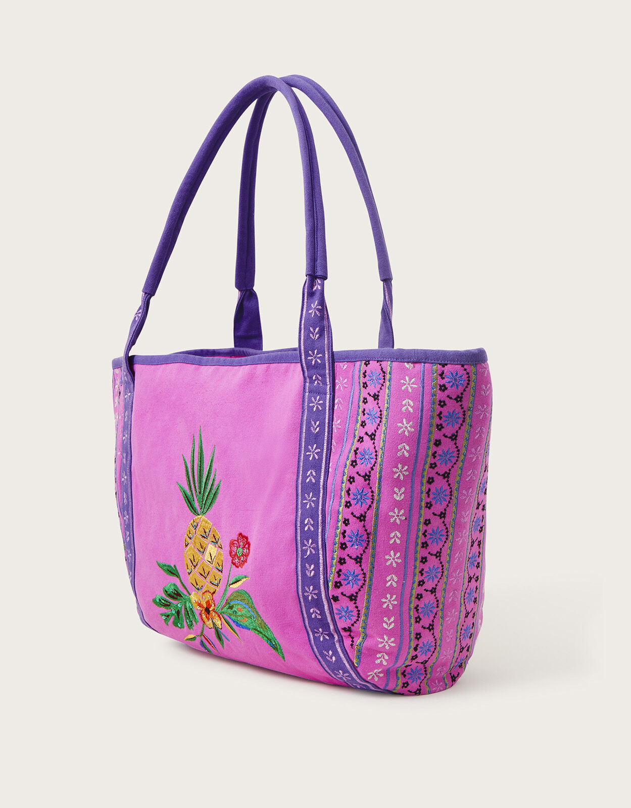 Tropical Embroidered Large Tote Bag