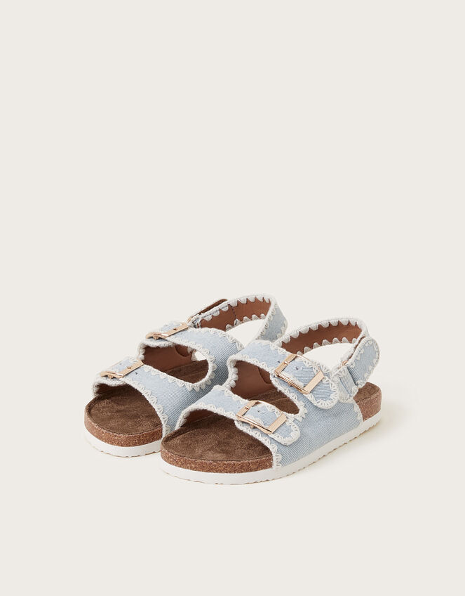 Denim Whipstitch Buckle Sandals, Blue (BLUE), large
