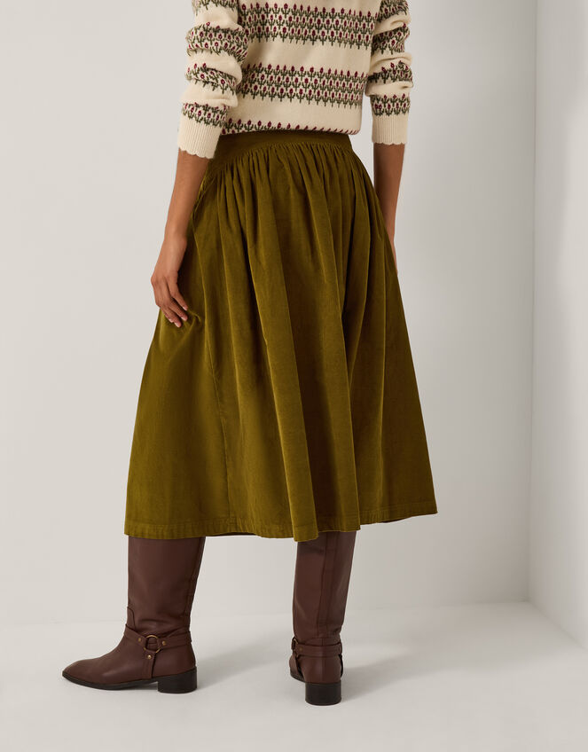 Jenny Corduroy Midi Skirt, Green (CHARTREUSE), large