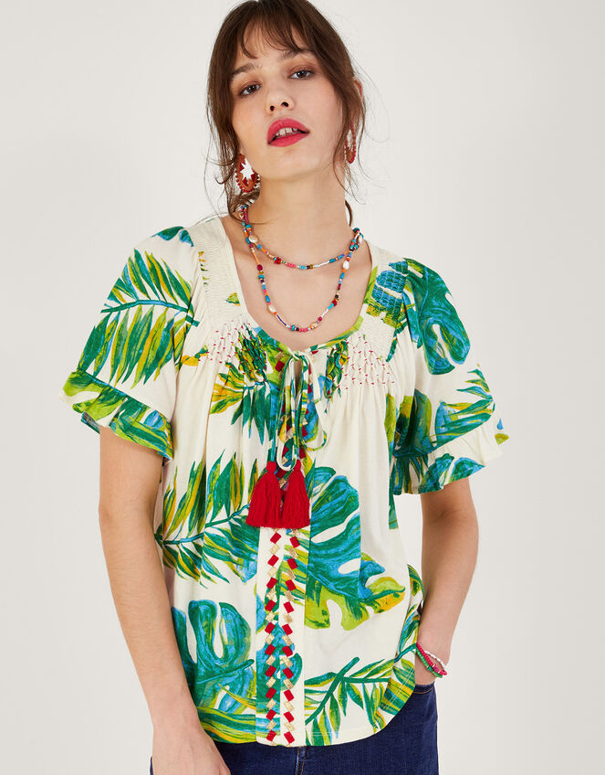 Palm Print Jersey Top , Ivory (IVORY), large