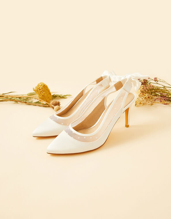 Bow Mesh Slingback Bridal Heels, Ivory (IVORY), large