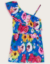 Floral Bloom One-Shoulder Playsuit , Blue (BLUE), large