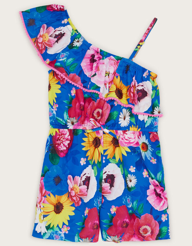 Floral Bloom One-Shoulder Playsuit , Blue (BLUE), large