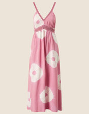 Batik Tie Dye Lace Trim Midi Dress, Pink (PINK), large