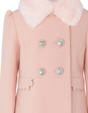 Scallop Trim Double-Breasted Coat, Pink (PINK), large