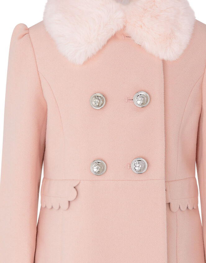 Scallop Trim Double-Breasted Coat, Pink (PINK), large