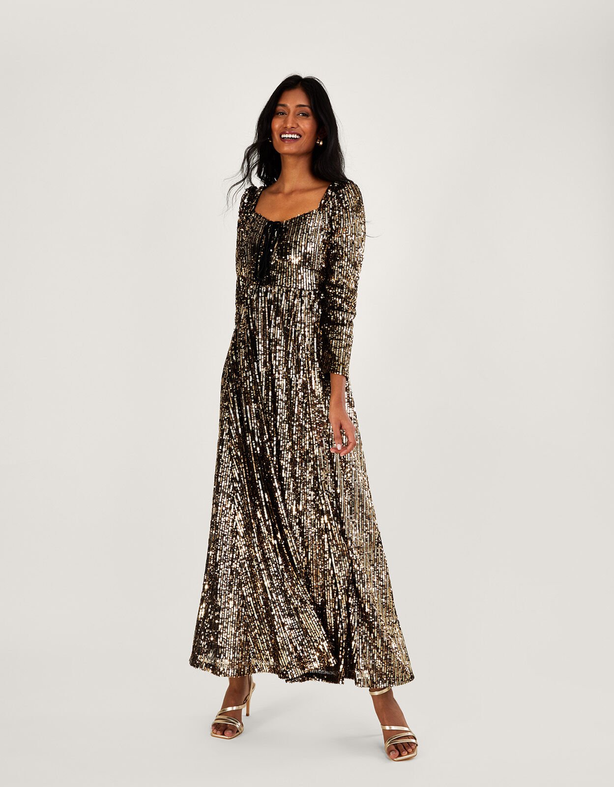 Georgina Sequin Maxi Dress with Recycled Polyester Gold Evening